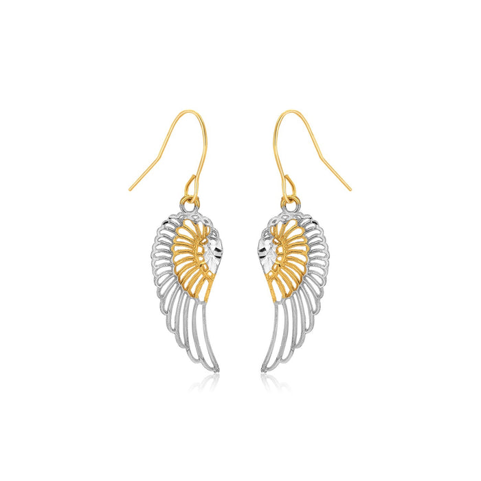 Two-Tone Wing Drop Earrings in 10K Gold by Avera Group