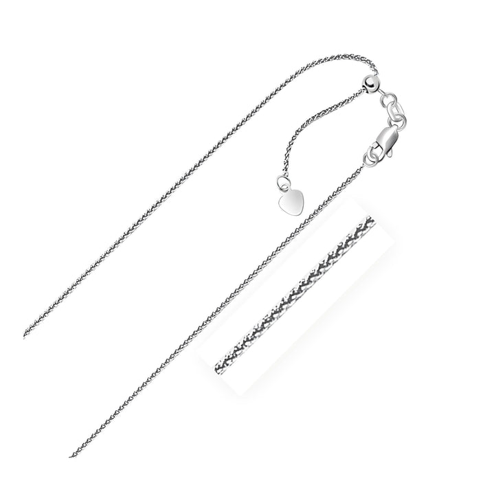 14k White Gold Adjustable Wheat Chain (1.00 mm) by Avera Group