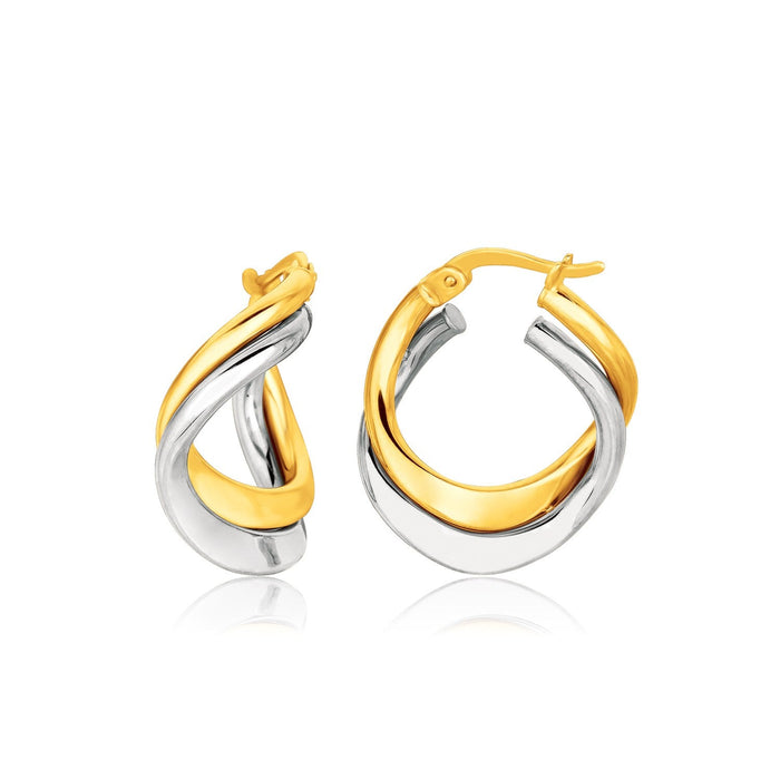 14k Two Tone Gold Earrings in Fancy Double Twist Style by Avera Group