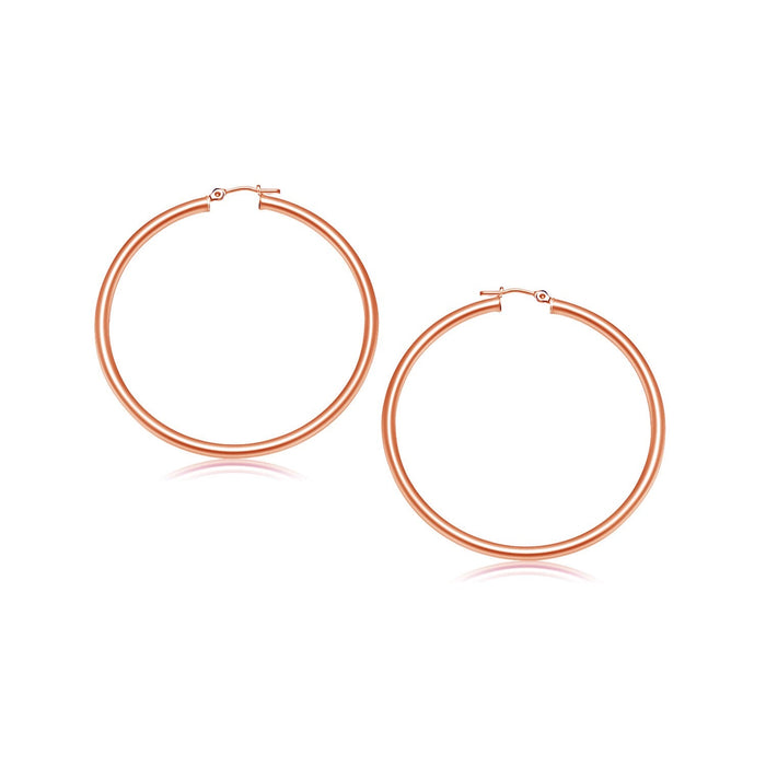 14k Rose Gold Polished Hoop Earrings (3x25mm) by Avera Group
