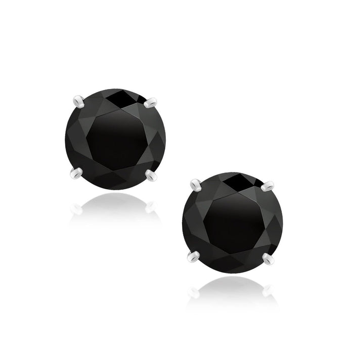 14k White Gold 8.0mm Round Black CZ Stud Earrings by Avera Group