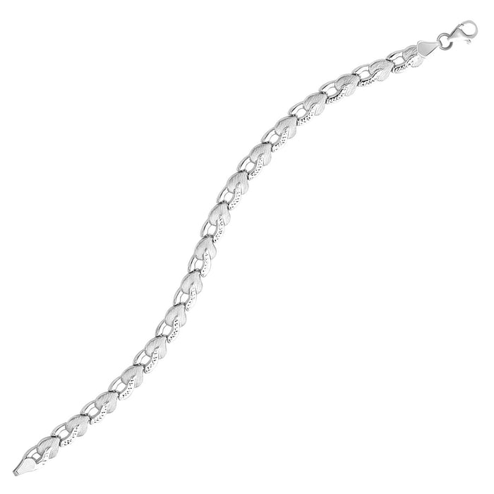 14k White Gold Heart Shape Textured Bracelet (6.35 mm) by Avera Group