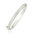 14k White Gold Diamond Carved Bangle (6.0 mm) by Avera Group