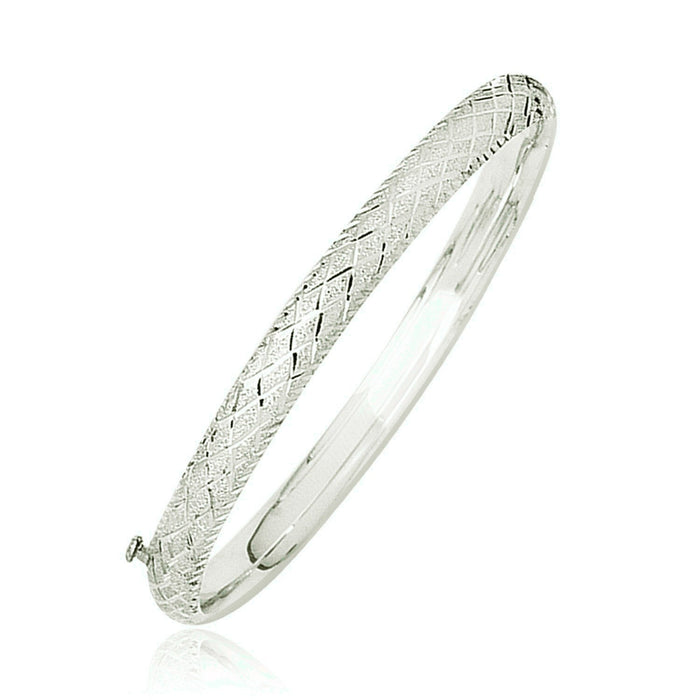 14k White Gold Diamond Carved Bangle (6.0 mm) by Avera Group