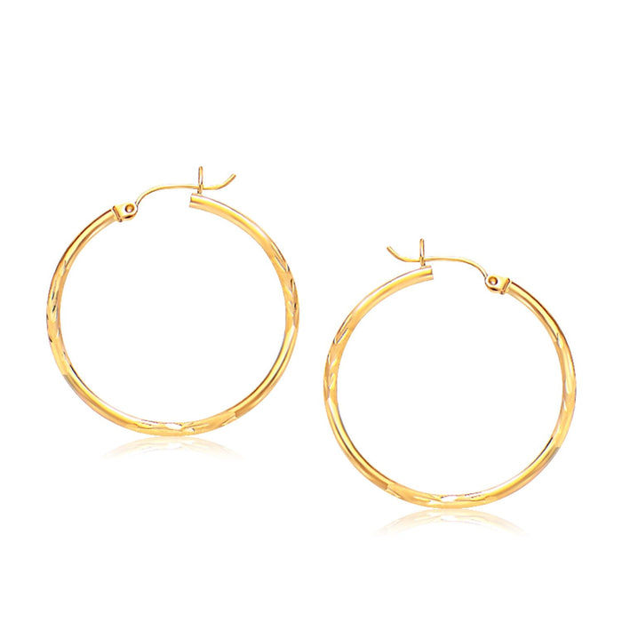 Diamond Cut Slender Large Hoop Earrings in 14k Yellow Gold (2x30mm) by Avera Group