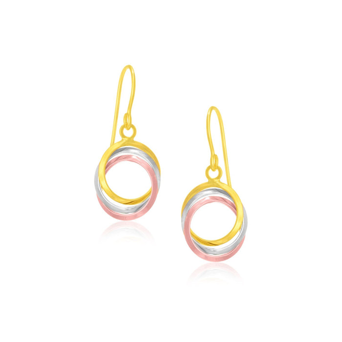14k Tri-Color Gold Open Entwined Ring Earrings by Avera Group
