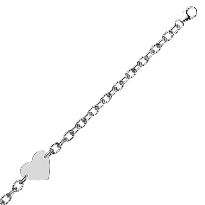 Sterling Silver Rhodium Plated Chain Bracelet with a Flat Heart Station (5.00 mm) by Avera Group