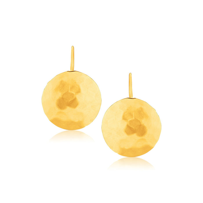 14k Yellow Gold Hammered Texture Disc Drop Earrings Medium by Avera Group