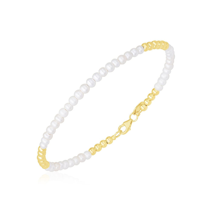 14k Yellow Gold High Polish Freshwater Pearl Pallina Bead Bracelet by Avera Group