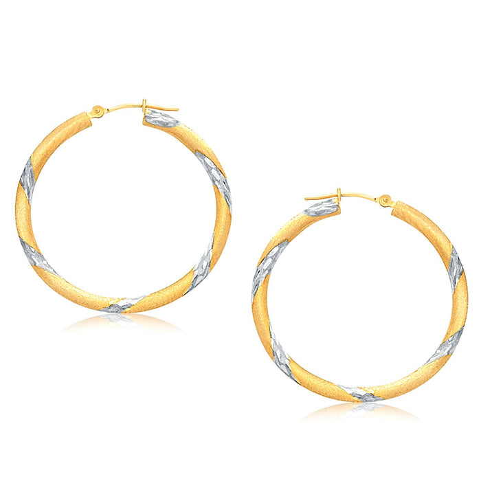 14k Two Tone Gold Polished Hoop Earrings (3x30mm) by Avera Group