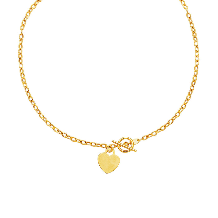 Toggle Necklace with Heart Charm in 14k Yellow Gold by Avera Group