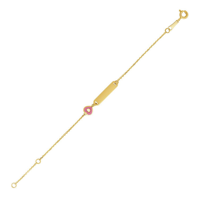 14k Yellow Gold 5 1/2 inch Childrens ID Bracelet with Enameled Heart (1.00 mm) by Avera Group