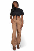 Tie Front Drawstring Short Sleeve Crop Top {BT5196} by The House of Stylez