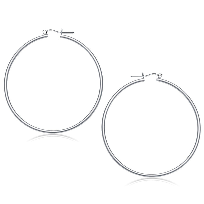 14k White Gold Polished Hoop Earrings (2x60mm) by Avera Group