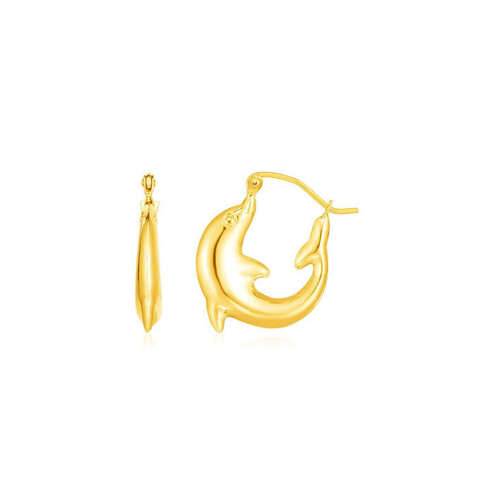 14K Yellow Gold Dolphin Hoop Earrings by Avera Group