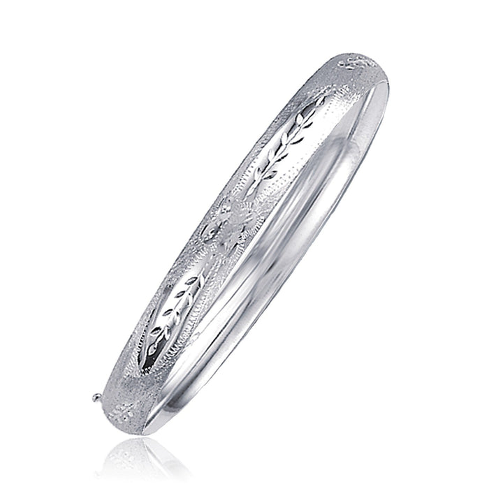 Classic Floral Carved Bangle in 14k White Gold (6.0mm) by Avera Group