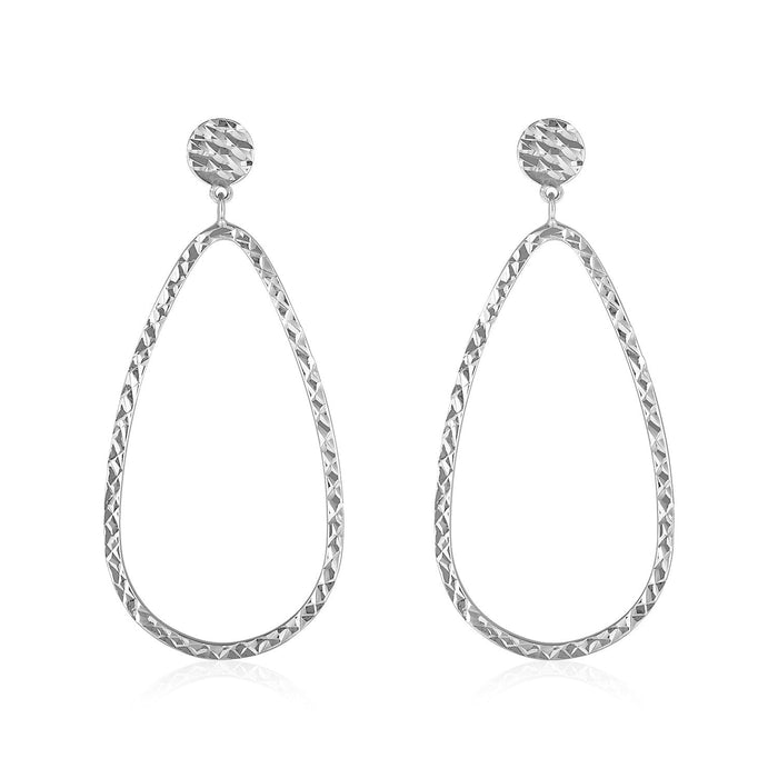 14k White Gold Textured Teardrop Motif Post Earrings by Avera Group