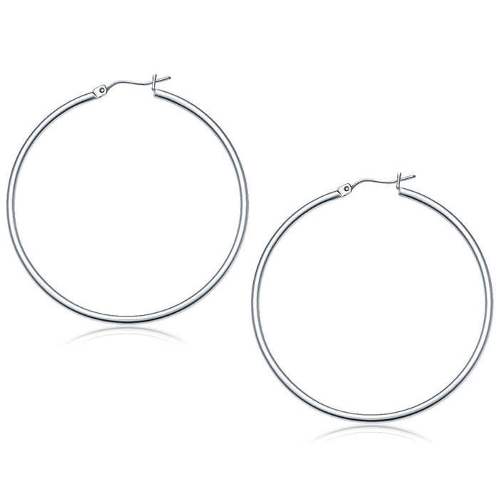 14k White Gold Polished Hoop Earrings (50 mm) by Avera Group