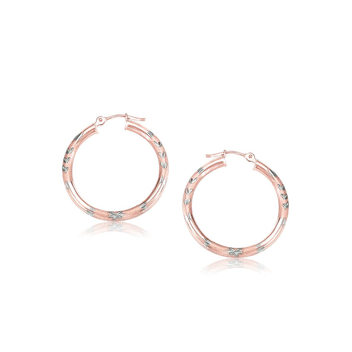 14k Rose Gold Fancy Diamond Cut Hoop Earrings (25mm Diameter) by Avera Group