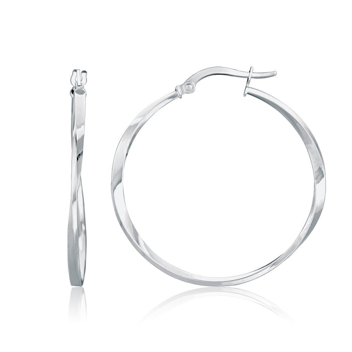14k White Gold Mobius Twisted Hoop Earrings(1.5x50mm) by Avera Group