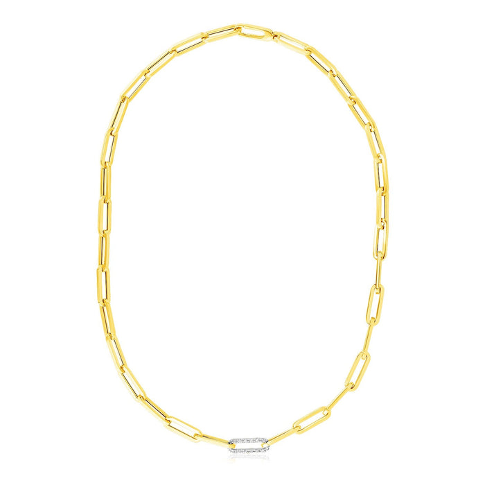 14k Yellow Gold Paperclip Chain Necklace with Diamond Link by Avera Group