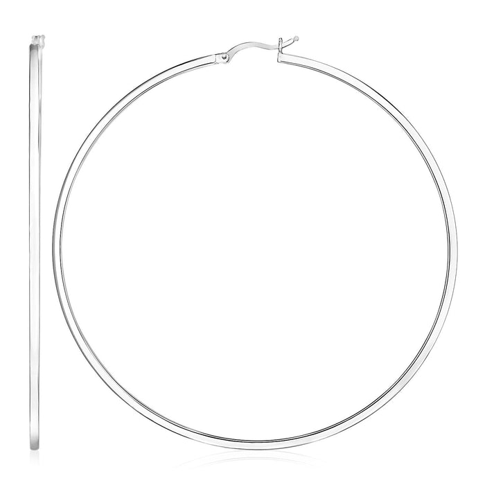 Sterling Silver Large Rectangular Profile Polished Hoop Earrings(75mm) by Avera Group