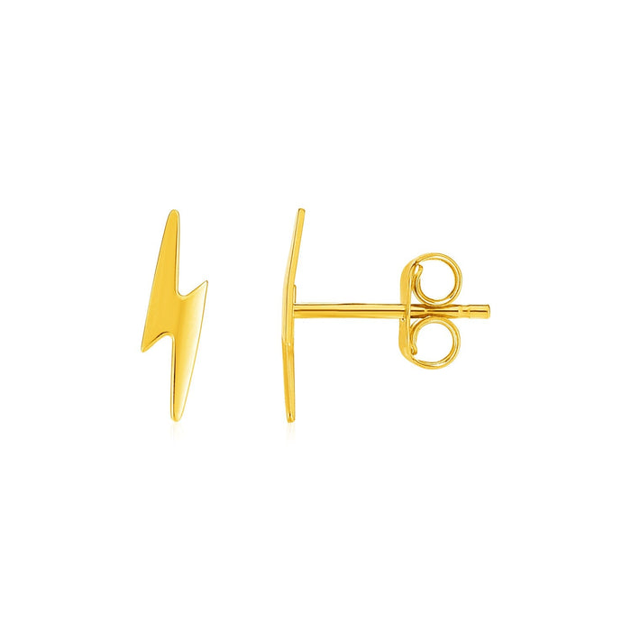 14k Yellow Gold Post Earrings with Lightning Bolts by Avera Group