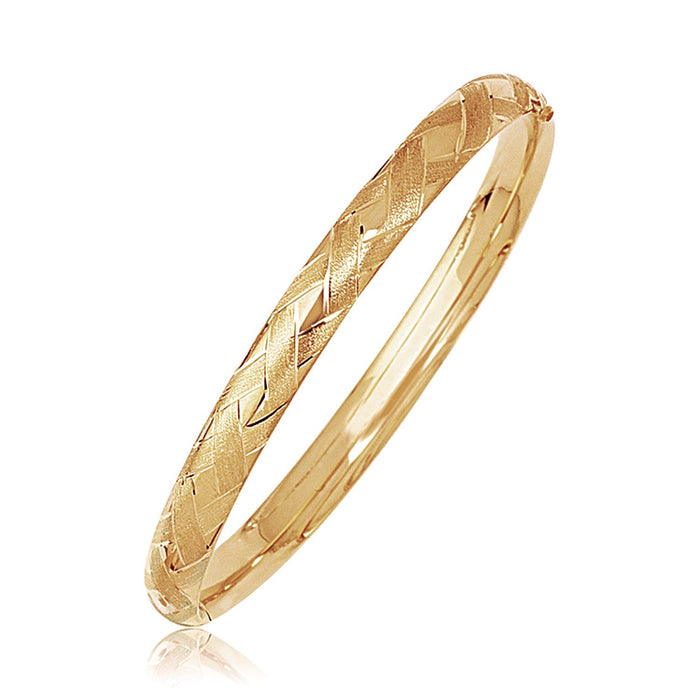 14k Yellow Gold Domed Bangle with a Weave Motif by Avera Group