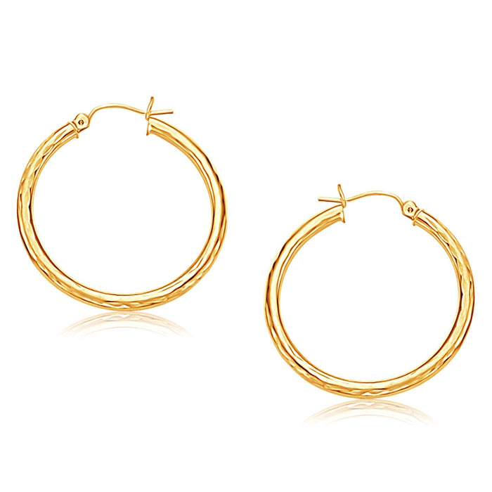 14k Yellow Gold Hoop Earring with Diamond-Cut Finish (30 mm Diameter) by Avera Group