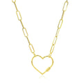 14k Yellow Gold Paperclip Chain Necklace with Heart Carabiner Clasp by Avera Group