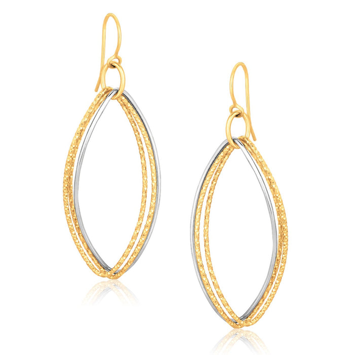 14k Two Tone Gold Textured Triple Oval Shape Drop Earrings by Avera Group
