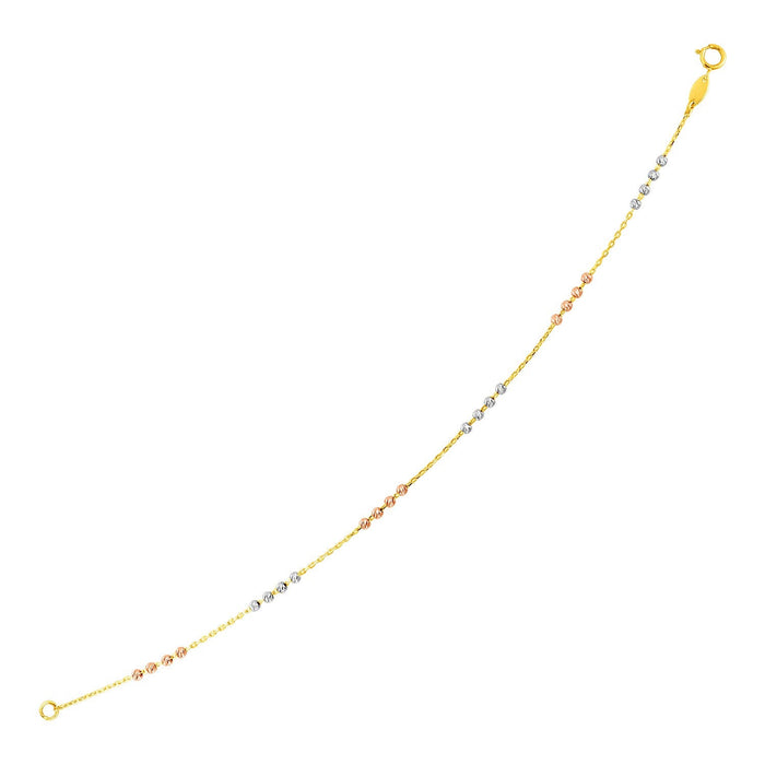14k Tri Color Gold Station Bracelet with Textured Beads by Avera Group