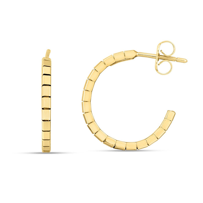 14k Yellow Gold Brick Omega Hoop Earrings by Avera Group