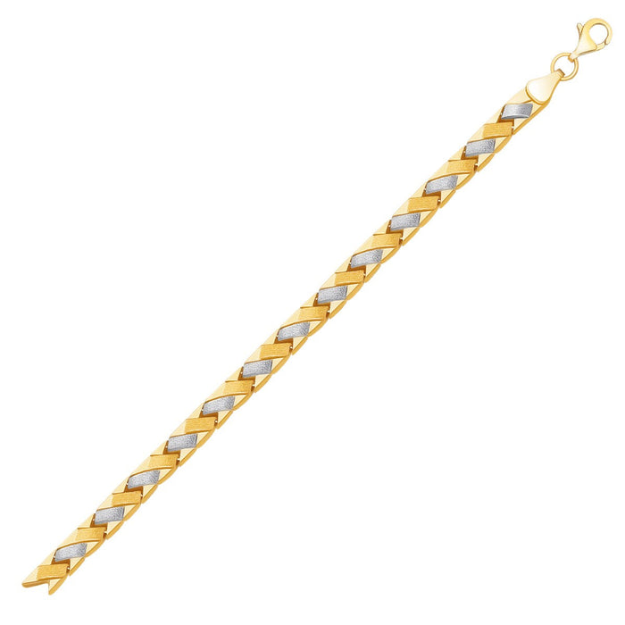 14k Two-Tone Gold Fancy Weave Bracelet with Contrasting Finish (6.35 mm) by Avera Group