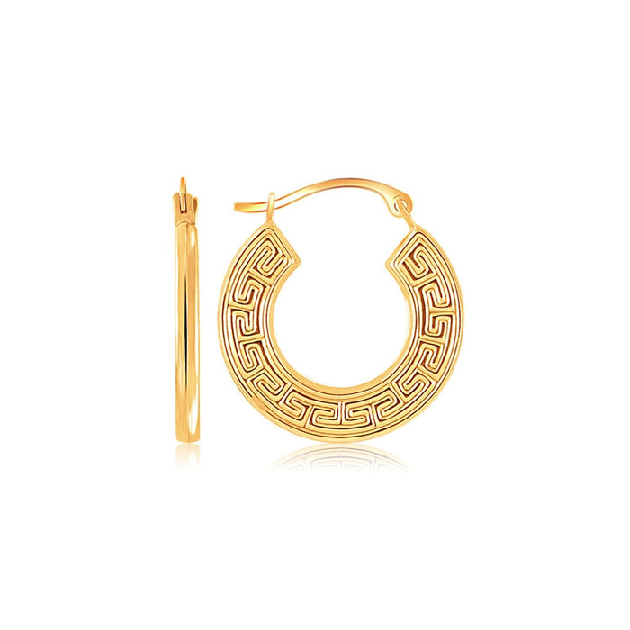 10k Yellow Gold Greek Key Small Hoop Earrings by Avera Group