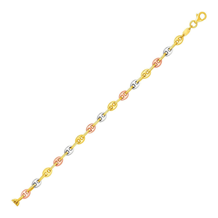 14k Tri Color Gold Mariner Link Anklet by Avera Group