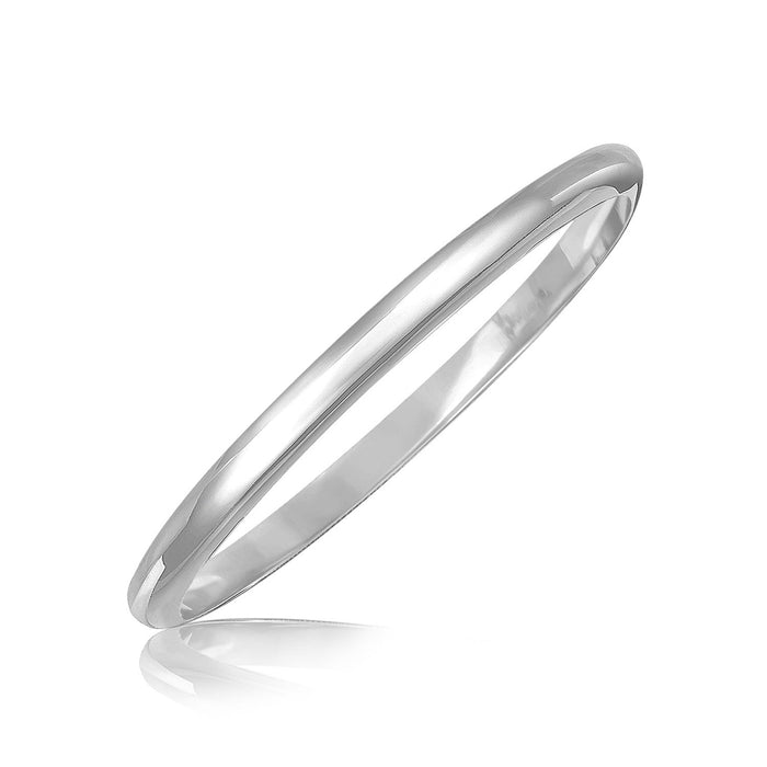Sterling Silver Rhodium Plated Slim Dome Motif Bangle by Avera Group