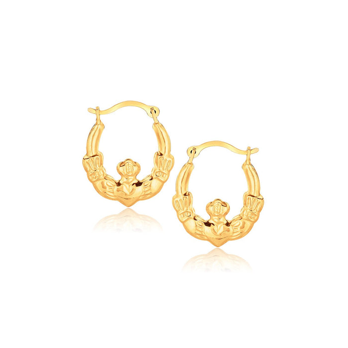10k Yellow Gold Claddagh Hoop Earrings by Avera Group