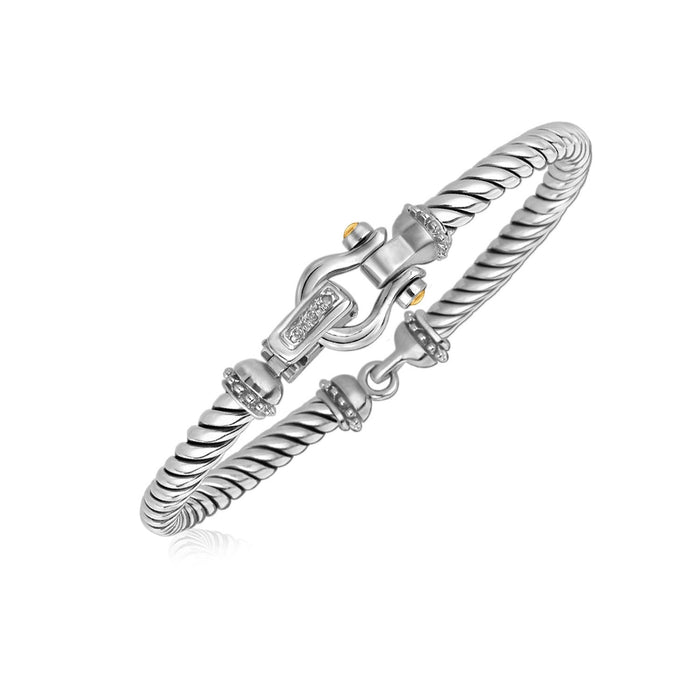 Italian Cable Bracelet with Diamond Accents in 18k Yellow Gold and Sterling Silver (5.00 mm) by Avera Group