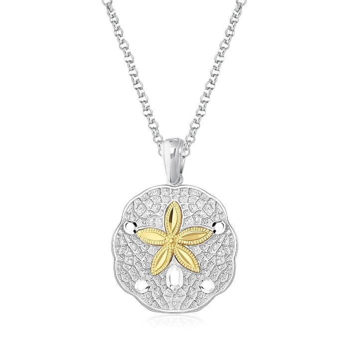 Designer Sterling Silver and 14k Yellow Gold Sand Dollar Pendant by Avera Group
