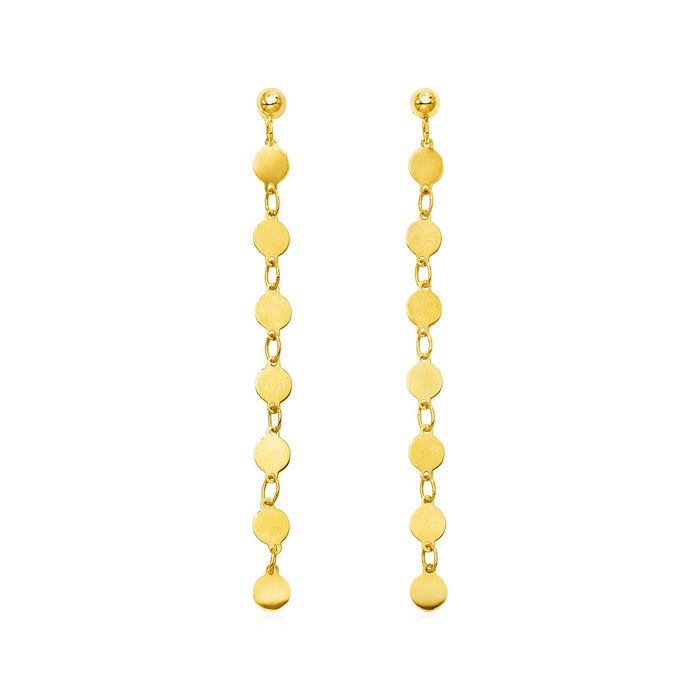 14k Yellow Gold Post Dangle Earrings with Polished Circles by Avera Group