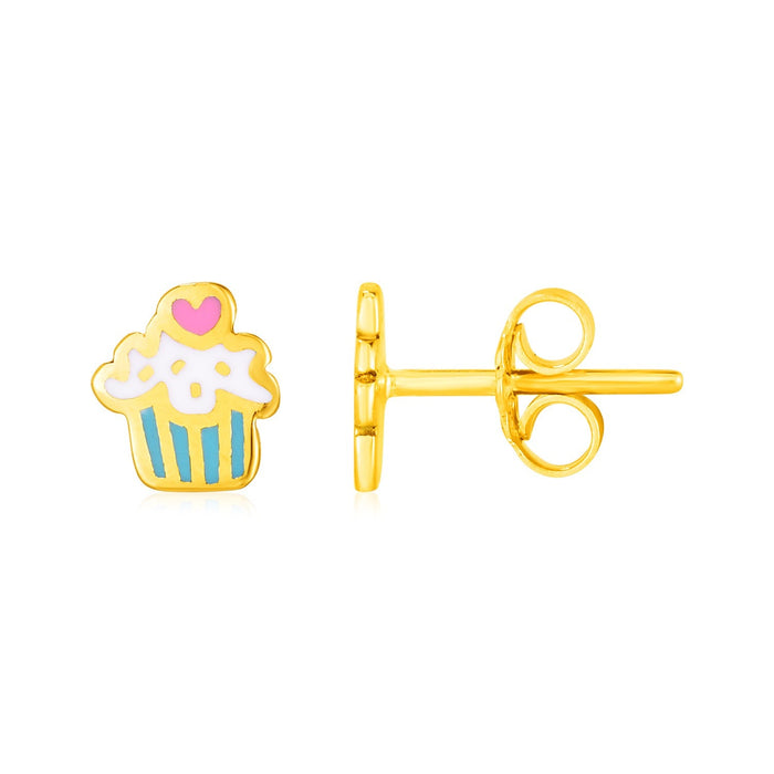 14k Yellow Gold and Enamel Cupcake Stud Earrings by Avera Group