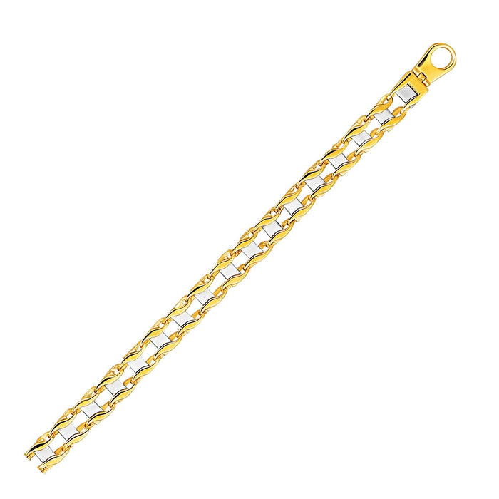 14k Two-Tone Gold Mens Bracelet with S Style Bar Links (7.85 mm) by Avera Group