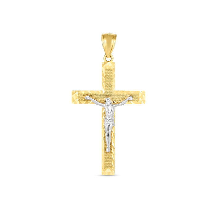 14k Two Tone Gold High Polish Diamond Cut Cross Pendant by Avera Group