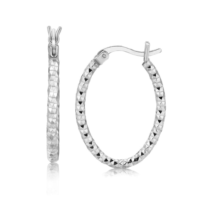 Sterling Silver Hoop Diamond Cut Texture Earrings with Rhodium Plating by Avera Group