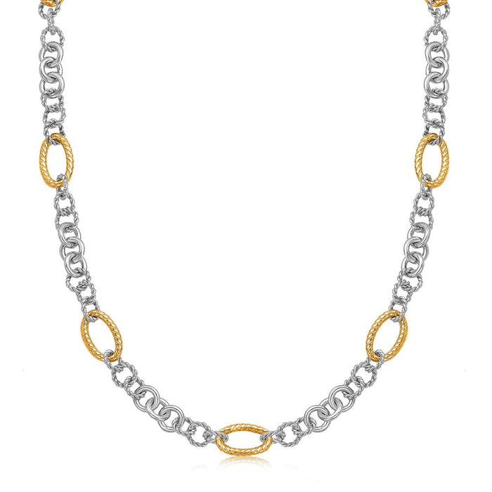 18k Yellow Gold and Sterling Silver Rhodium Plated Multi Style Chain Necklace by Avera Group