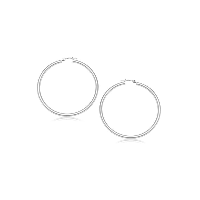 14k White Gold Polished Hoop Earrings (2- mm) by Avera Group