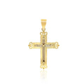 14k Two-Tone Gold Cross Pendant with an Ornate Budded Style by Avera Group