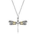 18k Yellow Gold and Sterling Silver Pendant in a Dragonfly Design by Avera Group