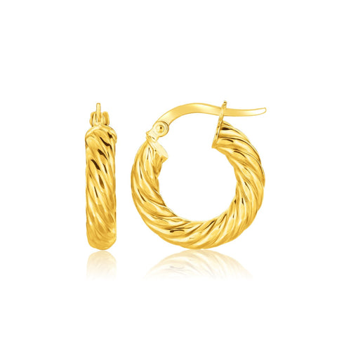 14k Yellow Gold Twisted Cable Small Hoop Earrings(4x17.6mm) by Avera Group